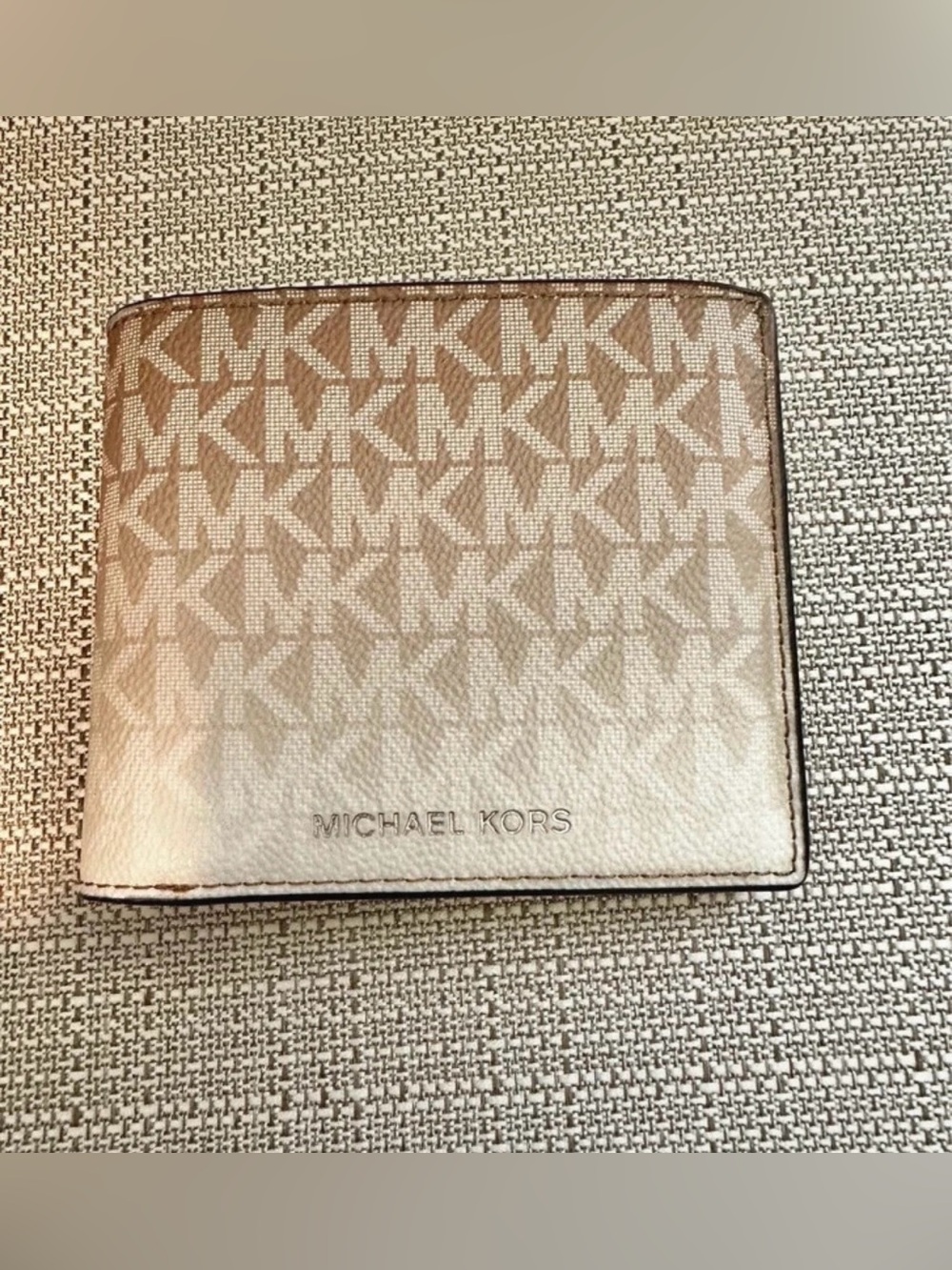 Michael Kors Beige and Cream MK Logo Bi-Fold Card Holder